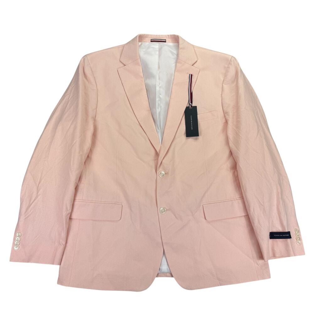 Tommy Hilfiger Mens Conrad Modern Fit Linen Blend Sport Coat Pink 46R
